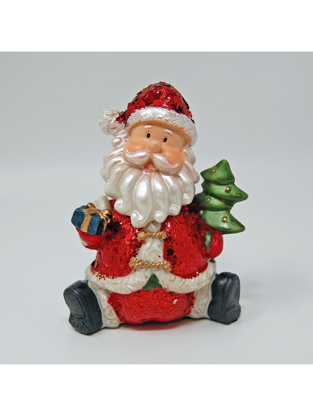 Bobblehead Santa Claus Christmas Decor Tree Gift List Glitter 4" Vintage